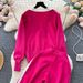 Elegant Knit Lounge Set - Oversized Long-Sleeve Shirt & High-Waisted Draped Pants For Fall/Winter_ecoleips.com