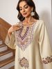 Muslim Dress Round Neck Printed Embellished Beads A-Line Robe Ethnic Style, Long Sleeve Loose-Fitting Elegant All Seasons_ecoleips.com