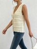Women Hollow Eyelet Knit Vest, Loose V Neck Button Waistcoat Lightweight Breathable Ribbed Texture Soft Skin Friendly Sleeveless Top_ecoleips.com