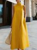Women's Summer Stand Collar Single Button Sleeveless Vest Dress in Multiple Colors_ecoleips.com