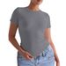 Women's Clothing Yoga Clothing Sports Solid Color Slim Fit T Shirt_ecoleips.com