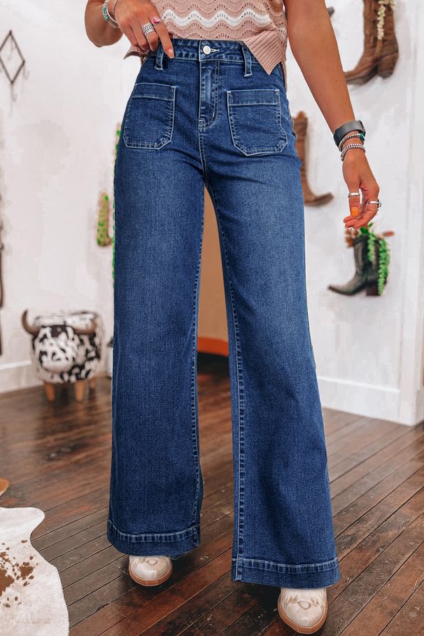 Women's Clothing New Dark Blue High Waist Wide Leg Jeans Women's Fashion Retro Straight Pants_ecoleips.com