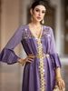 Women's Clothing V Neck Long Sleeve Muslim Handmade Beaded Dress_ecoleips.com