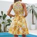 Elegant Floral Print Wrap Dress Ruffled Hem Flowy Silhouette Pink Blue Yellow Colors Available S to XXL Sizes_ecoleips.com