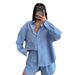 Women's Clothing Striped Cardigan Long Sleeved Ladies Shirt Suit Fashion Shorts Two Piece Suit_ecoleips.com