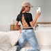 Voya Women's 2026 Spring/Summer New Style Sexy Backless Short Sleeved Slim Knit American T-shirt Top_ecoleips.com