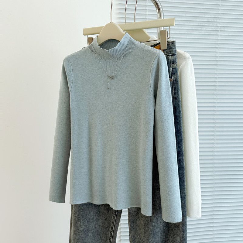 Women's Clothing Slim Fit Knit Sweater Long Sleeve Semi-Turtle Neck Pullover For Fall/Winter In Classic Colors_ecoleips.com