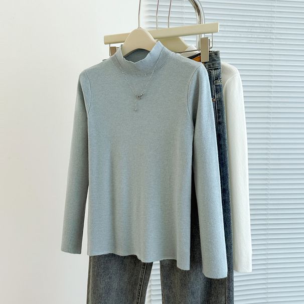 Women's Clothing Slim Fit Knit Sweater Long Sleeve Semi-Turtle Neck Pullover For Fall/Winter In Classic Colors_ecoleips.com
