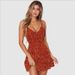 Aria Basics Aria Basics In-stock Cross-border European And American Women's Clothing: Camisole Printed Chiffon Short Solid Color Dress,_ecoleips.com