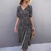 Women Bohemian Style V‑Neck Side Wrap Polka Dot Midi Dress Summer Casual Vacation Flowy Dress_ecoleips.com