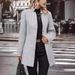 Women's Casual Long Sleeve Notched Collar Button Coat – Solid Color Wool Blend Trench Coat For Elegant & Urban Style_ecoleips.com
