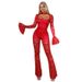 Women's Lace Jumpsuit – Flared Sleeve & Deep V-Neck Romper | Elegant Winter One-Piece With Flowy Silhouette_ecoleips.com