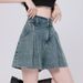 Korean Casual High Waisted Pleated Denim Shorts For Women Spring Summer Baggy Jeans Shorts Y2k A-Line Wide Leg Jeans_ecoleips.com