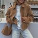 Women's Suede Jacket - Stylish Loose Fit Winter Coat With Notched Collar, Zipper Front, Long Sleeves (Khaki, S/M/L/Xl)_ecoleips.com