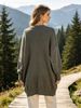 Sage Green V Neck Pit Rib Knit Tunic, Oversized Loose Lightweight Breathable Soft Skin-touch Multi-Pocket Long Sweater_ecoleips.com