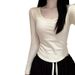 Women's Slim Fit Long Sleeve T-Shirt round Neck Curved Hem Warm Fleece Fabric German Style Winter Top_ecoleips.com