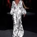 Women's Clothing Spring And Summer Newwomen's Fashion Print Dress Sexy V Neck Waist Loose Long Skirt_ecoleips.com