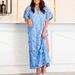 Sexy V-neck Short Sleeve Solid Party Dress Fashion Side Split A-Line Dress Vestidos Elegant Dimensional Floral Loose Midi Dress_ecoleips.com