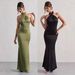 ng2510292 Cross-Border Halter Neck Evening European And American Slim Fit New Solid Color Sexy Women's Long Banquet Dress_ecoleips.com