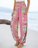 Women's High Waist Boho Print Loose Fit Palazzo Pants With Geometric Floral Pattern And Side Pockets For Summer Beach Vacation_ecoleips.com