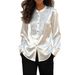Elegant Satin Blouse With Sequin & Contrast Panel Detailing - Round Neck Drop Shoulder Long Sleeve Shirt For Women, Office & Casual Wear_ecoleips.com