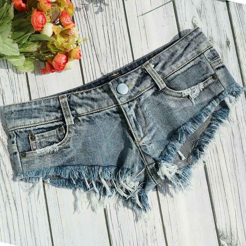 2025s New Summer Fashion Sexy Low Waist Ripped Vintage Style Women's Denim Shorts Hot Pants Frayed Hem Jeans_ecoleips.com