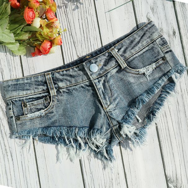 2025s New Summer Fashion Sexy Low Waist Ripped Vintage Style Women's Denim Shorts Hot Pants Frayed Hem Jeans_ecoleips.com