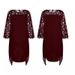 Aria Basics Aria Basics European And American Lace Patchwork Three-Quarter Sleeve Irregular Hem Chiffon Dress In Stock_ecoleips.com