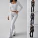 Voya Women's Foreign Trade Autumn Winter European And American Solid Color Casual Knitted Long Sleeve Top Two-piece Yoga Pants Set_ecoleips.com