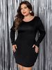 "Elegant Bow Tie Backless Bodycon Dress – Long Sleeve Round Neck Shimmering Dress, Plus Size Stretchy Fabric, Black, XL-4XL"_ecoleips.com