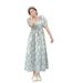 Summer Sweet Fresh Floral Puff Sleeve For Women French Style High-End Square Neck Vacation Long Dress_ecoleips.com