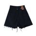 Black Ripped Wide-leg Denim Shorts For Women, Summer New Style, Plus Size, High-waisted A-line Frayed Hot Pants,_ecoleips.com