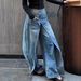 Women's Clothing Retro Deconstruction Style Reversible Jeans Y2k High Street Design Lengthened Casual Wide Leg Pants_ecoleips.com