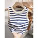 French Striped Women's Camisole Tank Top Slimming Knit Sweater Chic Popular Style 2025 New Fashion Top_ecoleips.com