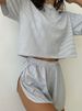 K New Simple And Comfortable Solid Color Knitted Short Sleeve Elastic Waist Shorts Home Clothes Two Piece Set For Women_ecoleips.com