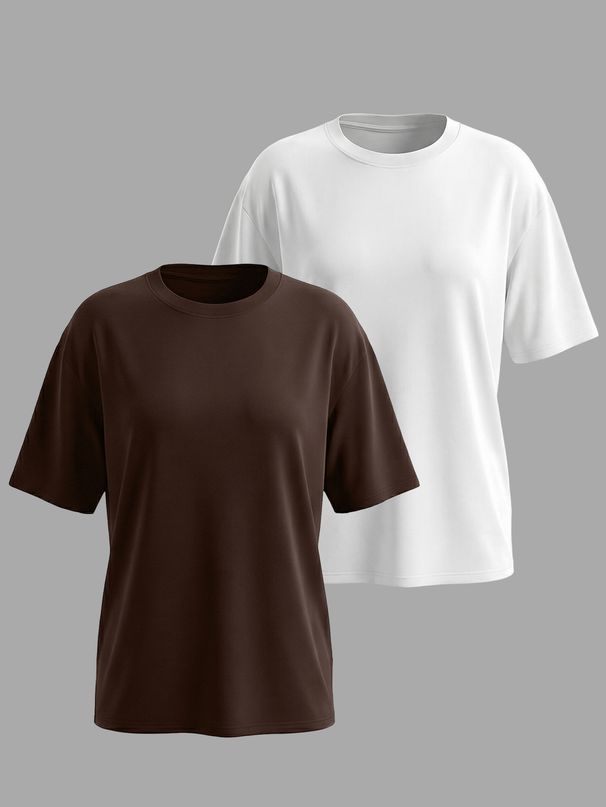 Women's Casual Short Sleeve T-Shirt 2-Pack Soft Cotton Blend Crewneck Tee Set for Everyday Wear_ecoleips.com