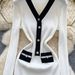 Elegant Inspired V-Neck Long Sleeve Knit Dress With Contrast Trim & Waist-Defining Metal Buttons – Slimming & Stylish_ecoleips.com