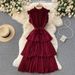 Women's French Style Dress Yellow Heavy Duty Pleated Collar Tie Waist Slimming Chiffon Cake Skirt With Ruffles Casual Summer Dress_ecoleips.com