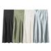 Elegant Midi Skirt With Satin Feel & Polka Dot Pattern For Women, Office To Evening Wear, Black Green White Slate Blue_ecoleips.com