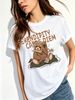 Women Cute Box Teddy Bear Serendipity Carpe Diem Letter Graphic T Shirt Round Neck Short Sleeve Loose Casual Summer Tops_ecoleips.com
