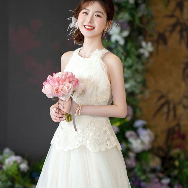 White Moonlight French Style Women's Wedding Dress Engagement Bride's Attire Travel Photography Light Dress_ecoleips.com
