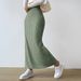 Voya 2026 Women's Elegant And Simple Half Skirt With High Waist And Side Slits, Slim Fit Long Skirt_ecoleips.com