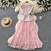 Inspired Sequined Beaded Round Neck Dress Women's Slimming Summer Dress Pleated Design Sophisticated Commuting Dress_ecoleips.com