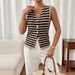 Women's Cross Border Knitted Vest Summer Striped V Neck Single Breasted Soft Sleeveless Top Layered Outerwear_ecoleips.com