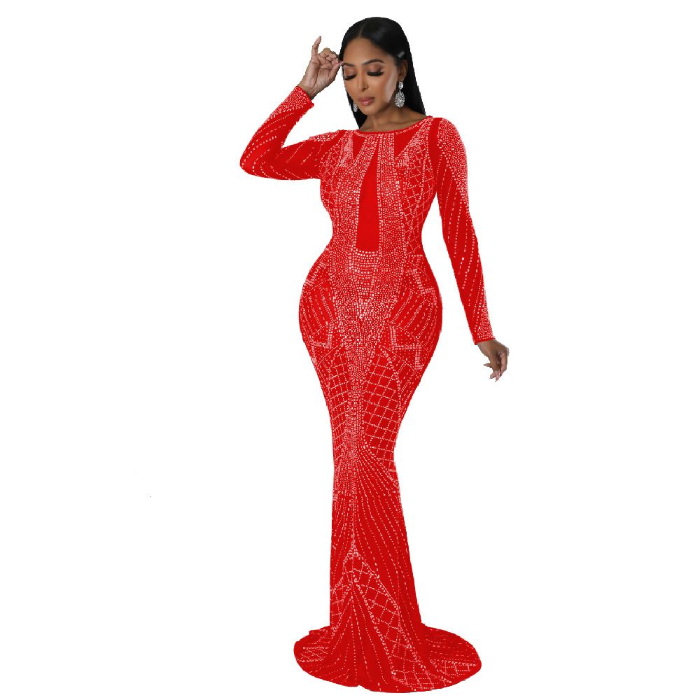 Women's Clothing Long Skirt Hot Diamond Backless Sexy Evening Dress_ecoleips.com