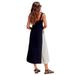 Elegant Fashion Patchwork Color Sling Dress Vacation Style Comfortable Breathable Women Casual Holiday Beach Dress_ecoleips.com