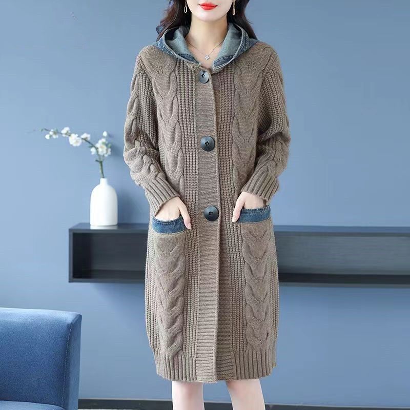 Women's Clothing Oversized Long Cardigan Sweater - Cozy Knit Open Front Coat With Hood, Thick Winter Loungewear (Camel, Grey, White, One Size)_ecoleips.com