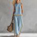 Women's Casual Sleeveless Round Neck Top & High-Waisted Wide Leg Pants Set – Comfortable Loungewear, Versatile Outfit For Work & Leisure_ecoleips.com