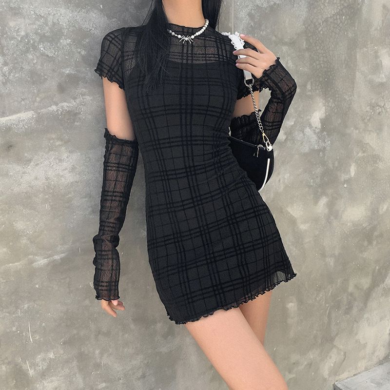 2020 Cross-Border European And American Style Autumn Winter New Women's Slim Fit High Waist Bodycon Fashion Plaid_ecoleips.com
