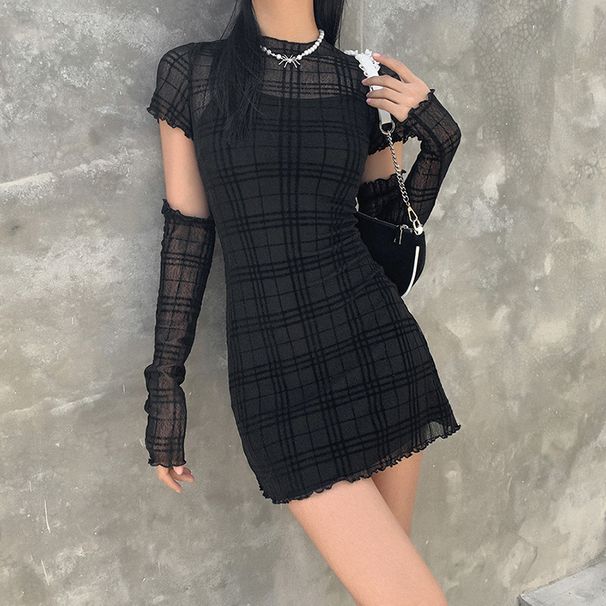 2020 Cross-Border European And American Style Autumn Winter New Women's Slim Fit High Waist Bodycon Fashion Plaid_ecoleips.com